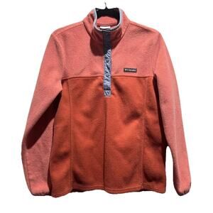 Columbia Pink Blue Fleece 1/4 Snap Placket Pullover Sweatshirt Jacket, Medium